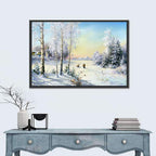 Birch-framed Winter Village Wall Art