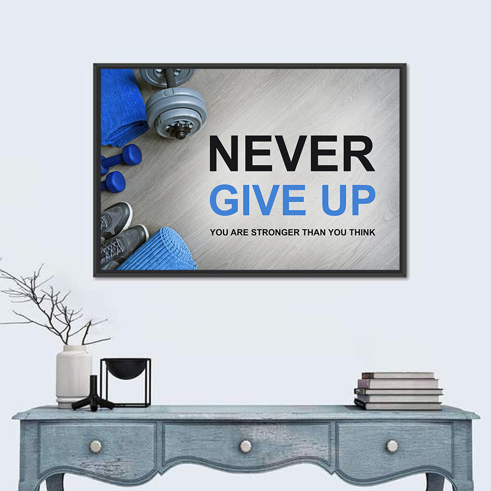 Never Give Up Fitness Typography Wall Art