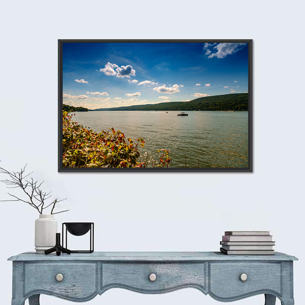 Greenwood Lake Autumn View Wall Art in a room, landscape