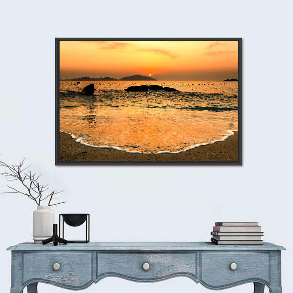 Khanh Hoa Beach Sunset Wall Art in a room, landscape