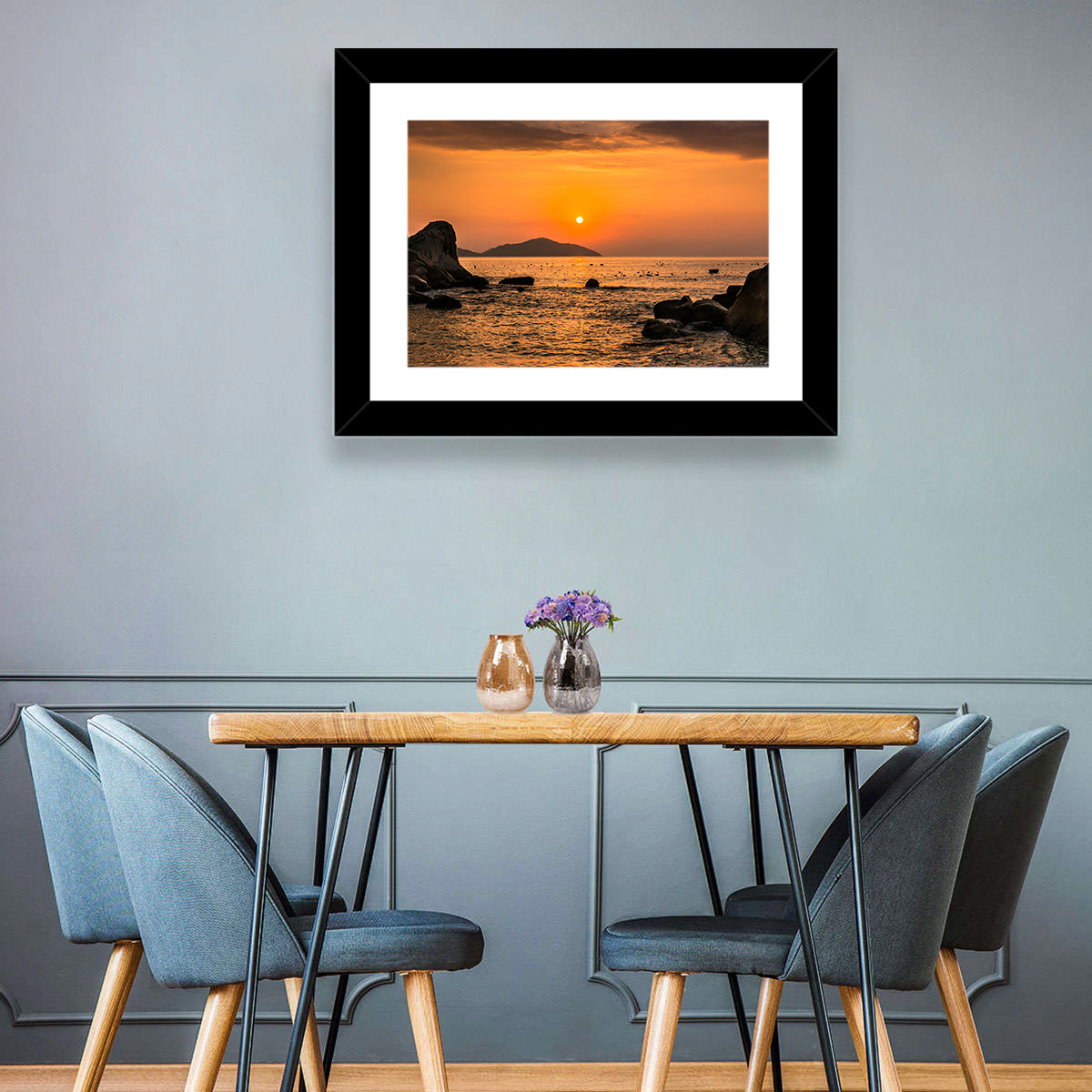 Orange Sunrise Over Rocky Coast Wall Art