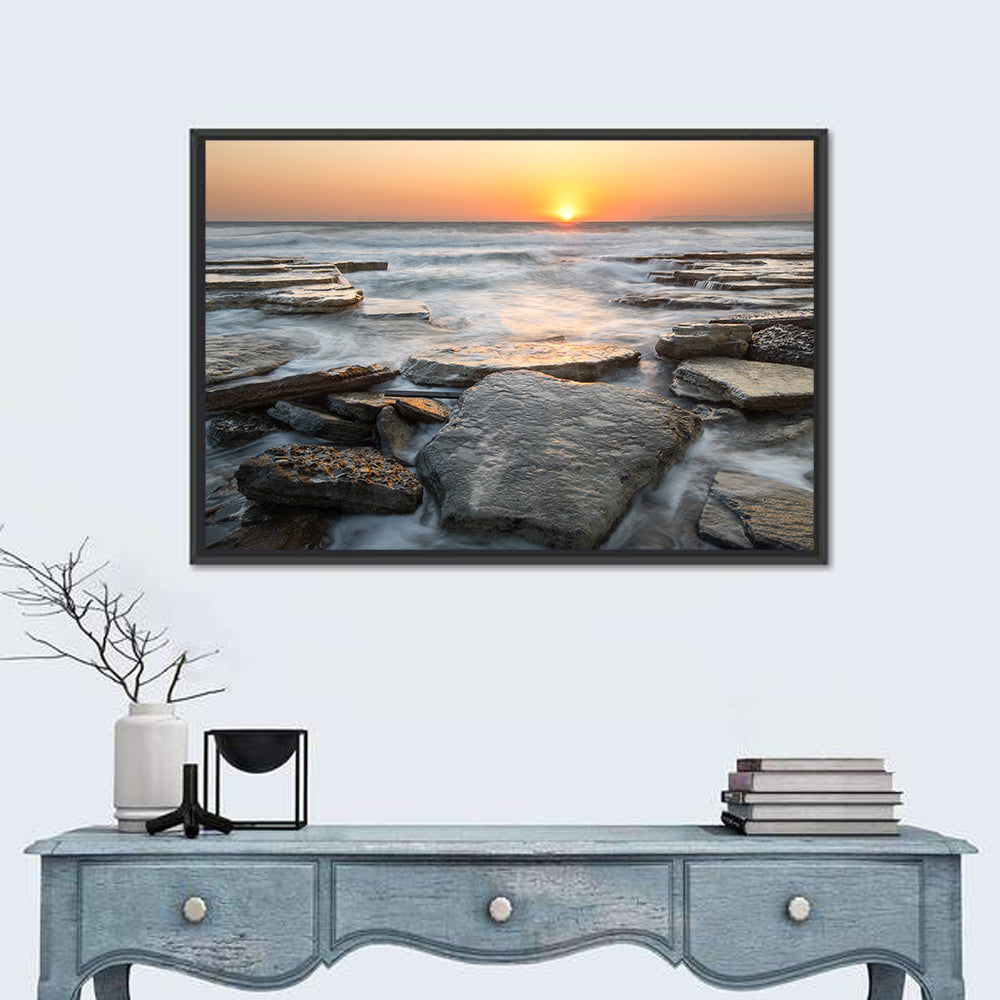 Golden Hour Rock Shoreline Sunset Wall Art