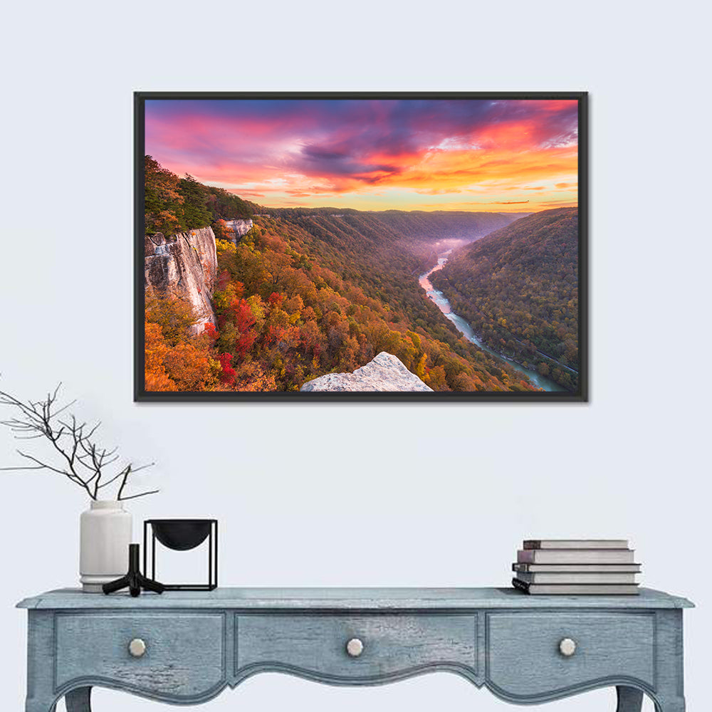 New River Gorge Sunset Wall Art in a room, landscape