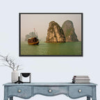 Ha Long Bay Junk Boat and Karst Cliffs Wall Art
