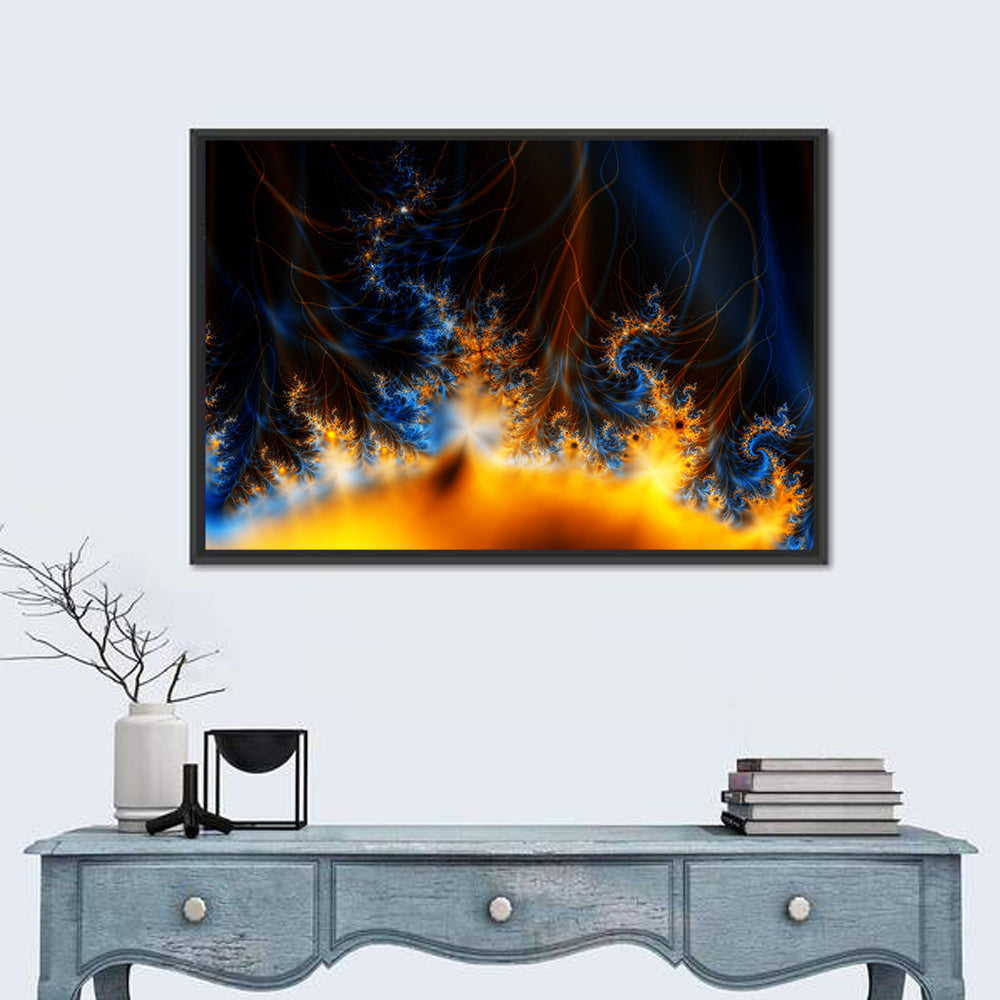 Solar Flare Fractal Flame Wall Art in a room, landscape