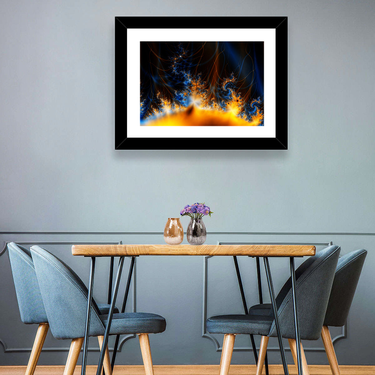 Solar Flare Fractal Flame Wall Art in a room, landscape