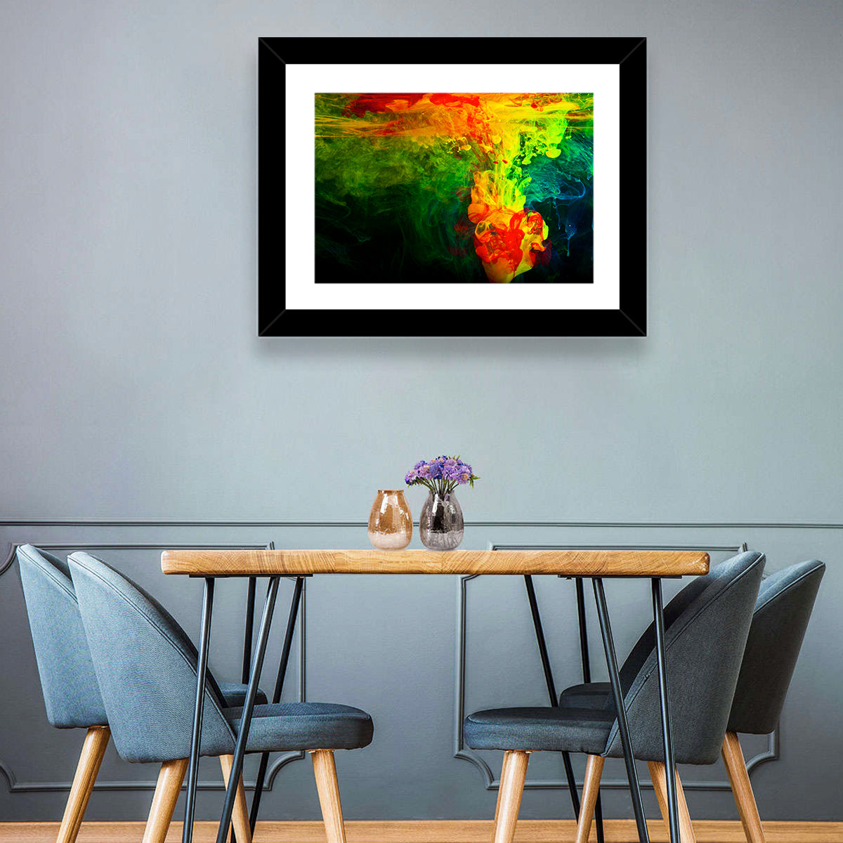 Dynamic Ink Plumes Abstract Wall Art in a room, landscape