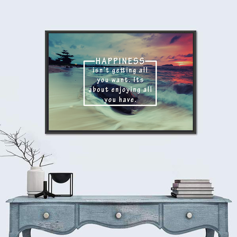 Happiness Quote on Sunset Beach Wall Art