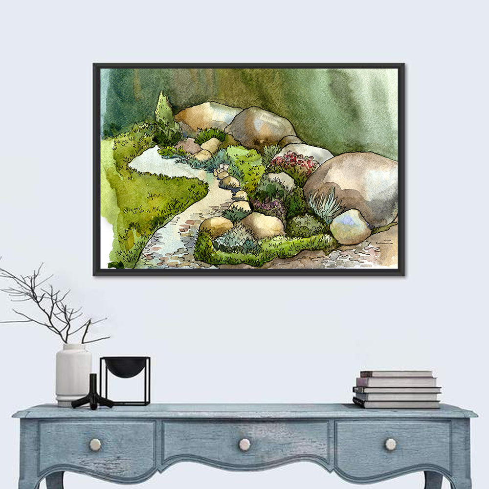 Watercolor Rock Garden Stream Wall Art