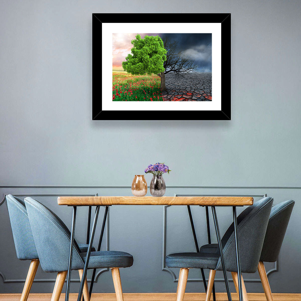 Split Climate Landscape Wall Art in a room, landscape