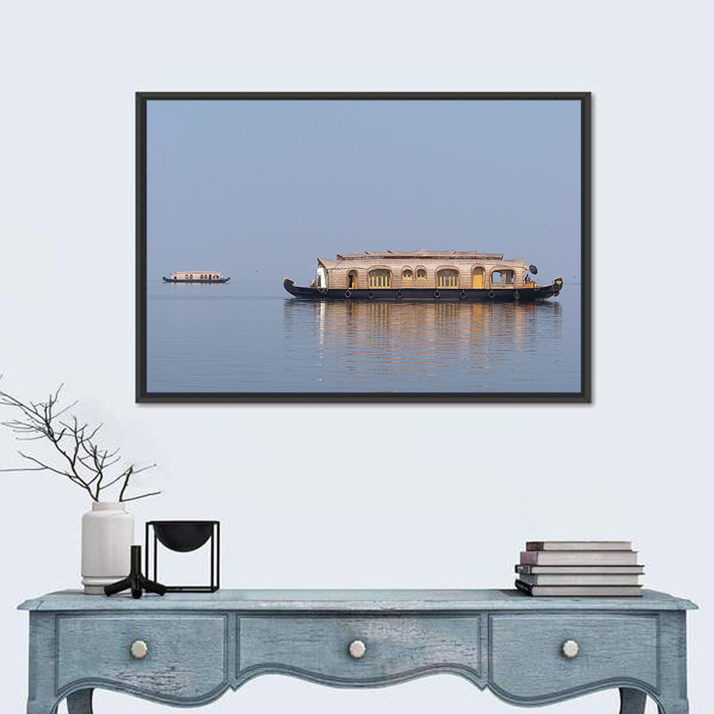 Thatched Houseboat on Vembanad Lake Wall Art in a room, landscape