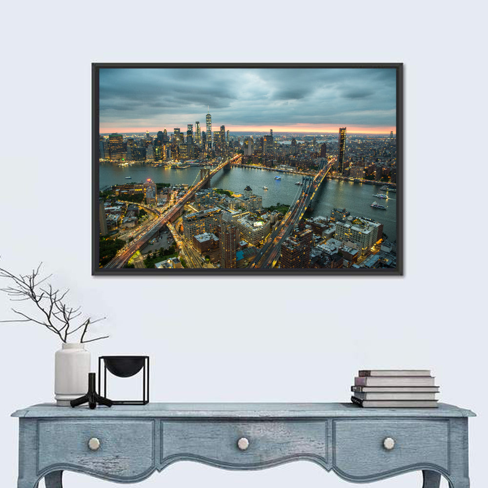 New York Twilight Cityscape Wall Art in a room, landscape