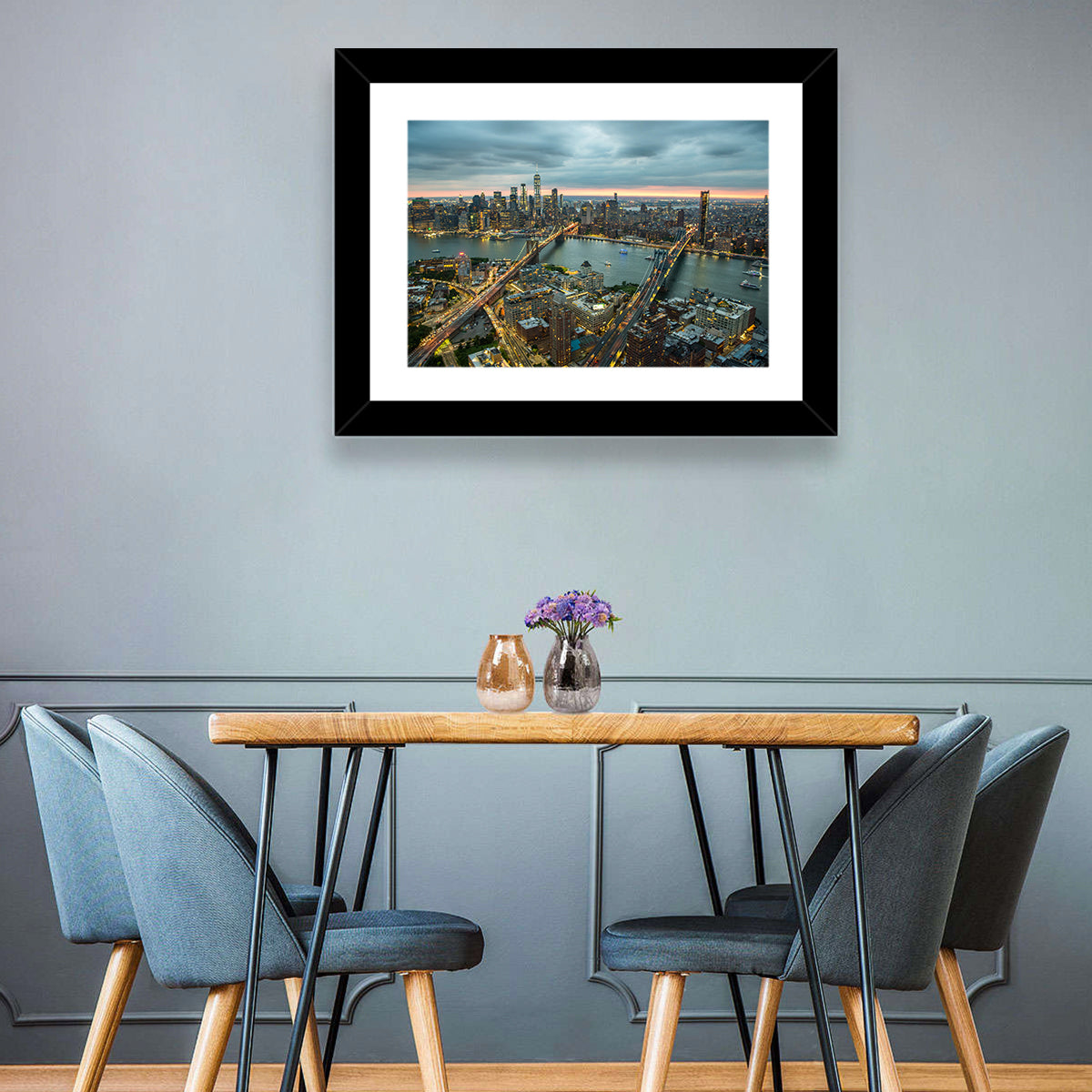 New York Twilight Cityscape Wall Art in a room, landscape