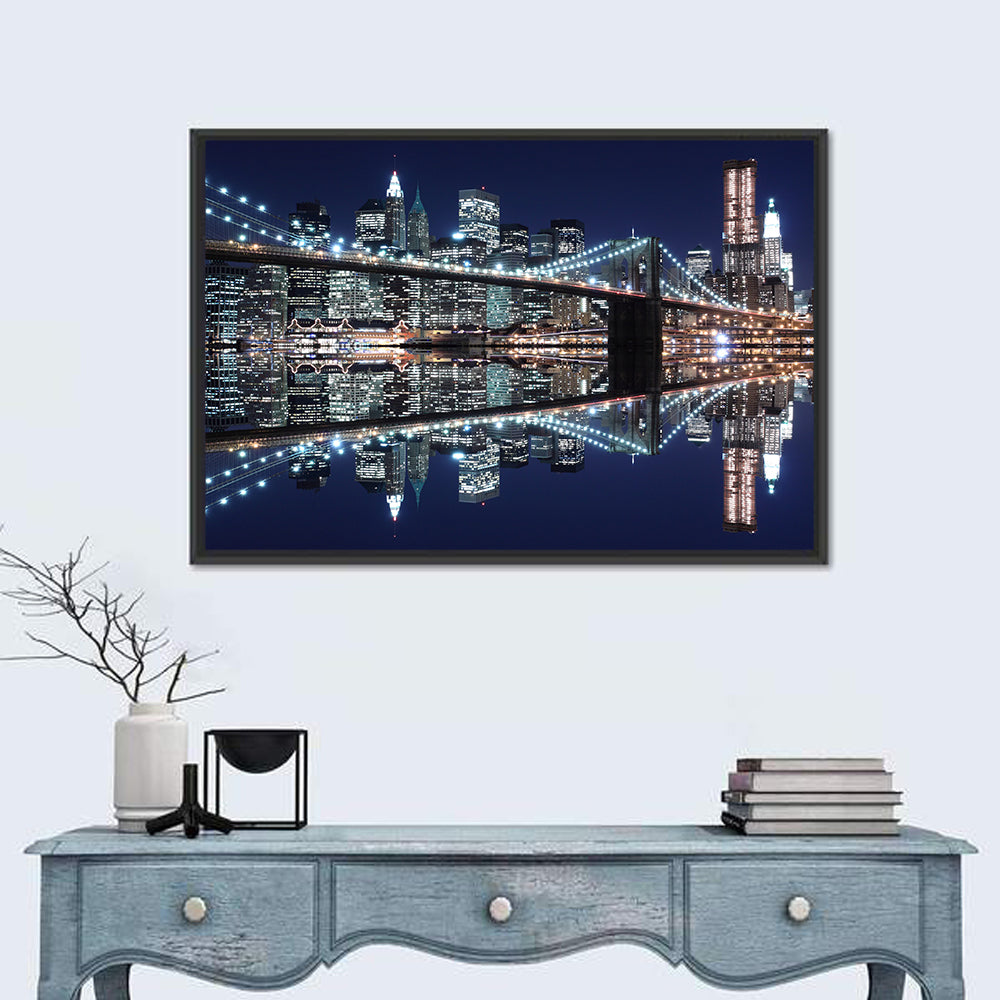 Brooklyn Bridge Symphony at Night Wall Art in a room, landscape