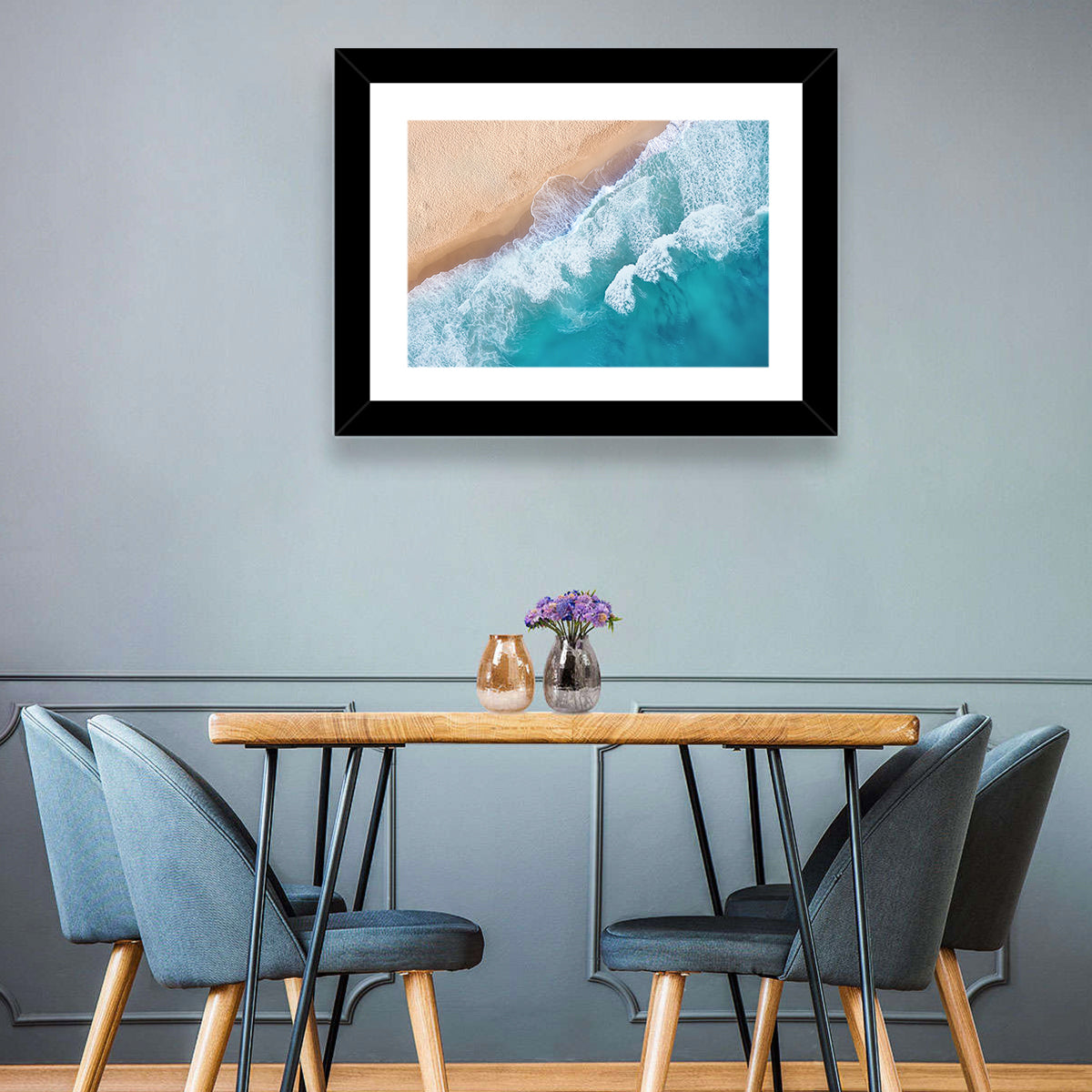 Aerial Turquoise Beach Waves Wall Art in a room, landscape
