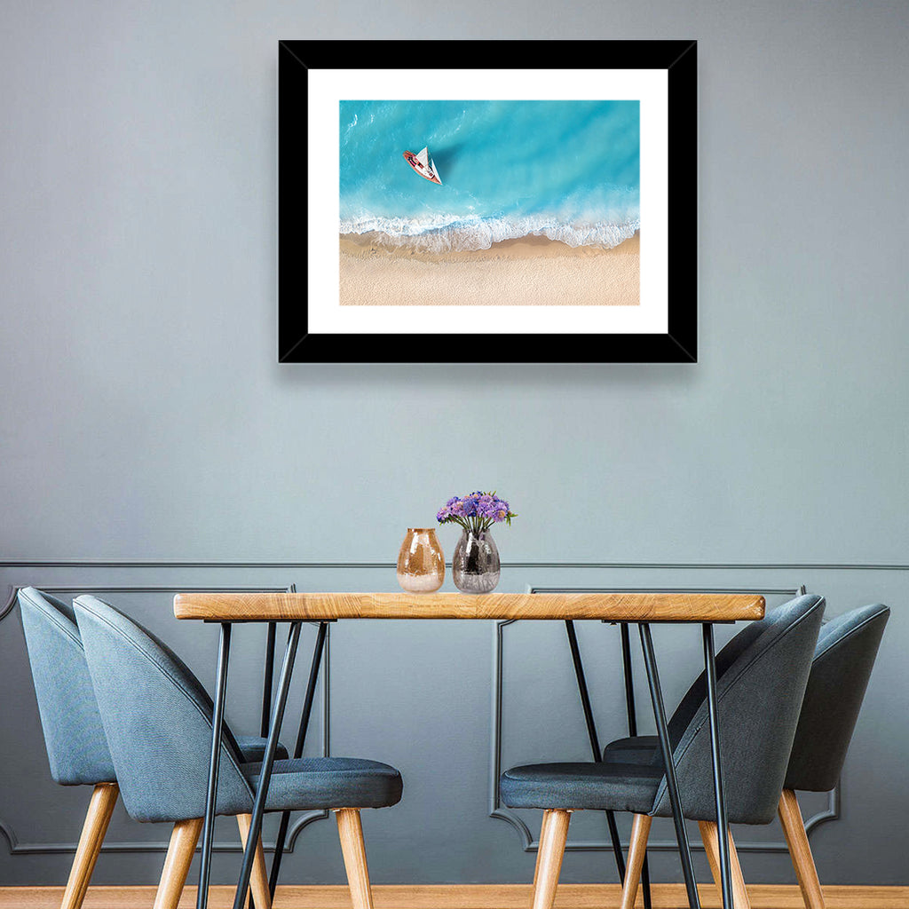 Centered Sailboat Over Turquoise Sea Wall Art