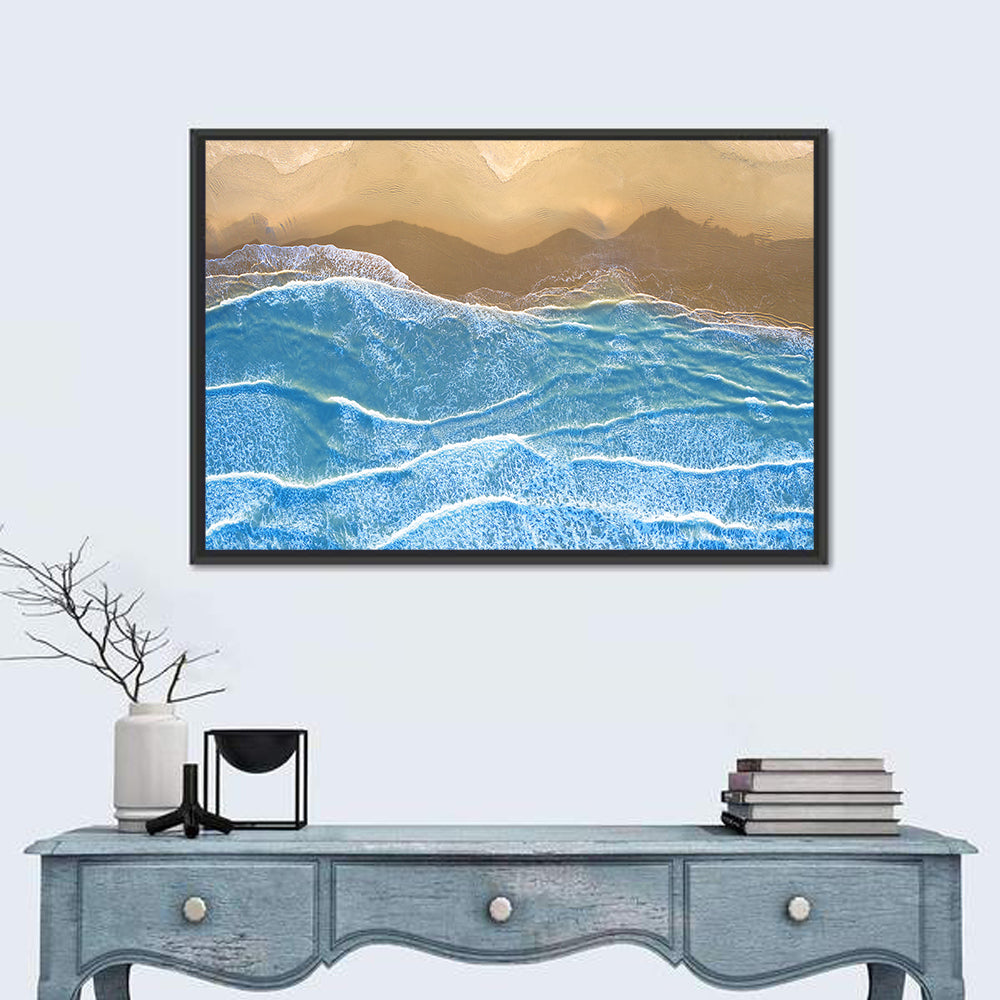 Aerial Azure Beach Wall Art in a room, landscape