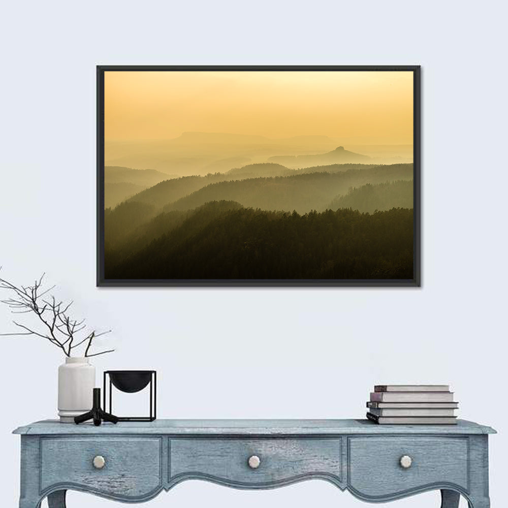 Misty Golden Ridge Landscape Wall Art