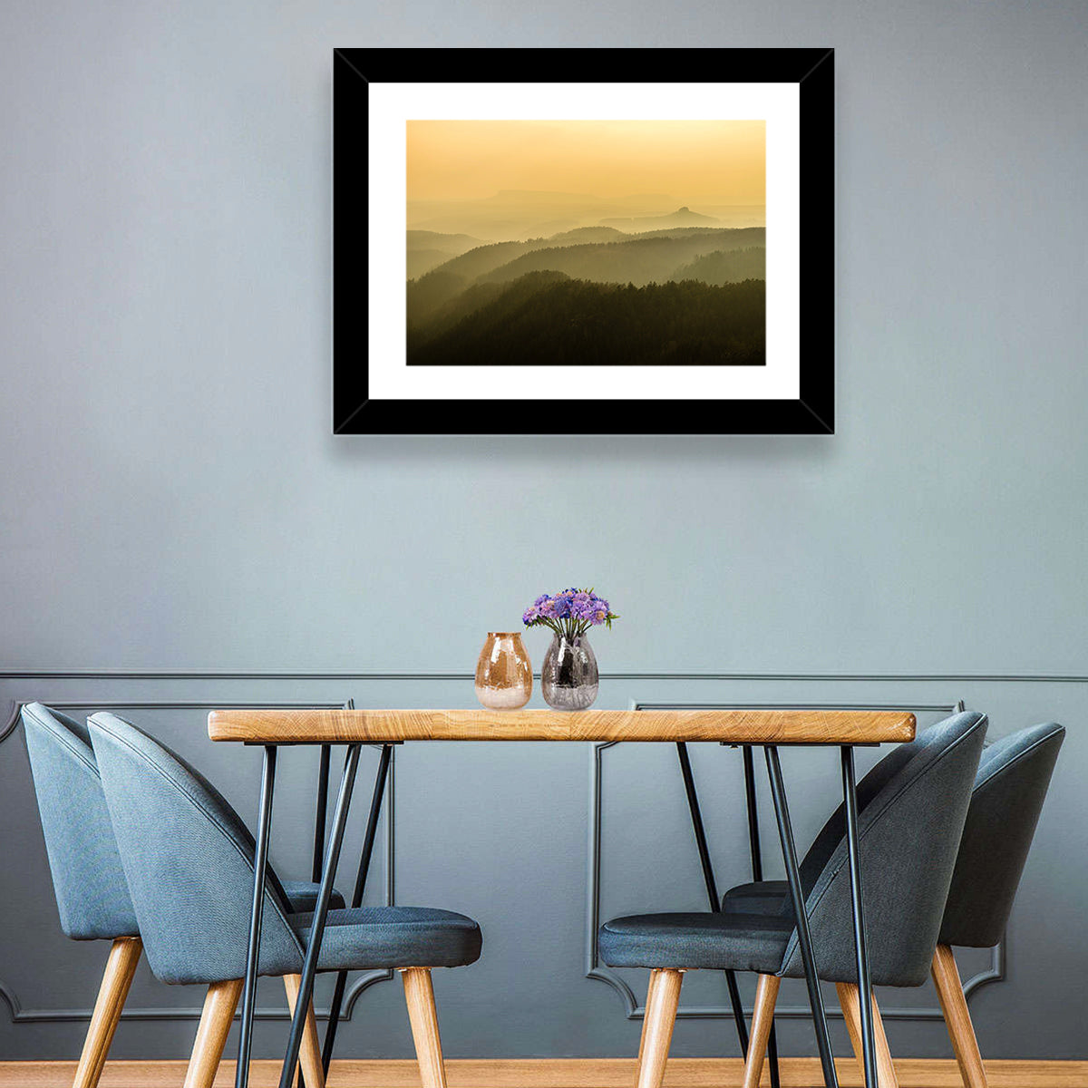 Misty Golden Ridge Landscape Wall Art