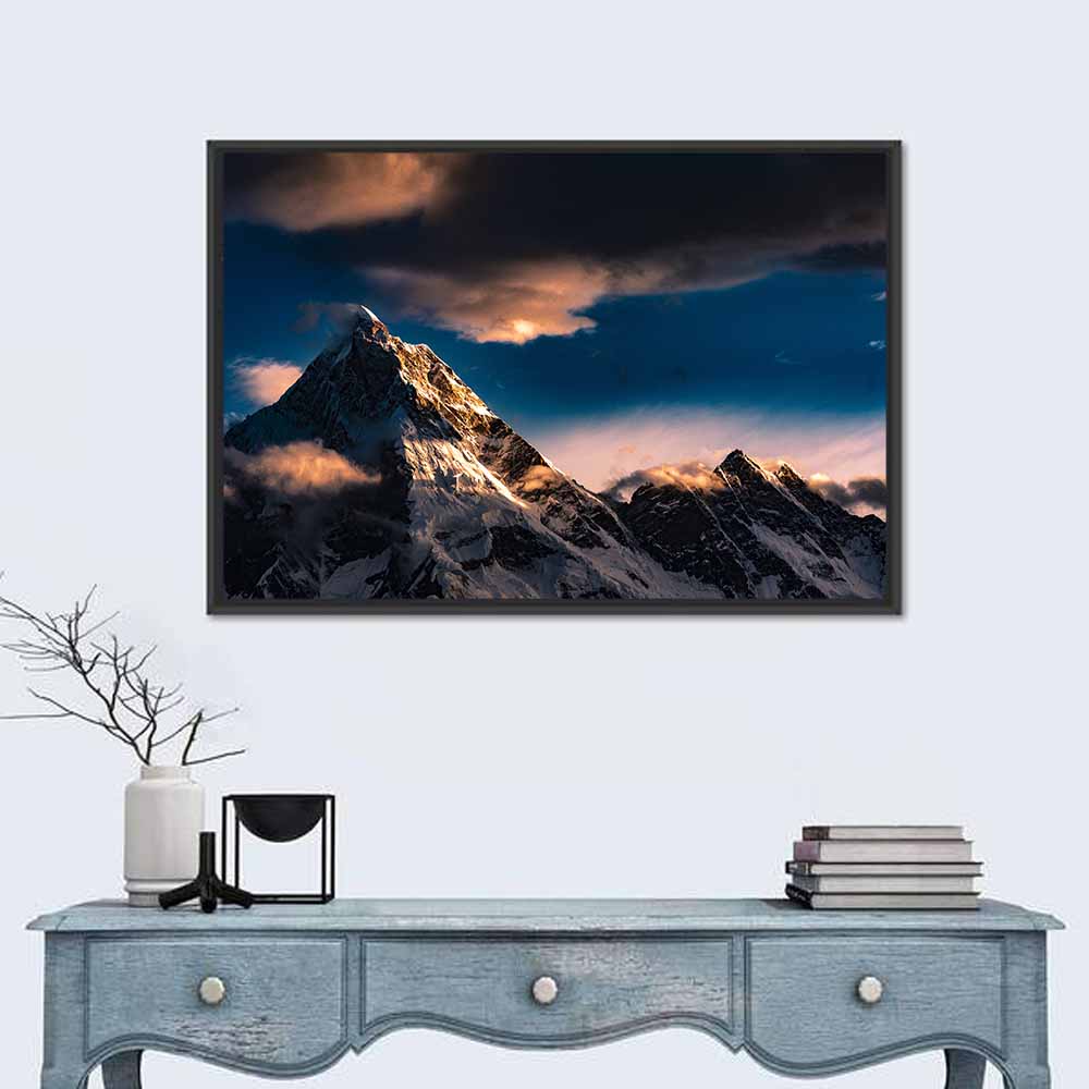 Mt Masherbrum Golden Hour Wall Art in a room, landscape