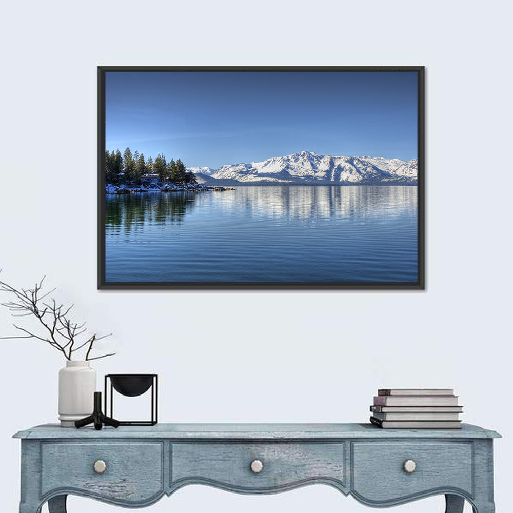 Elk Point Lake Tahoe Reflection Wall Art in a room, landscape