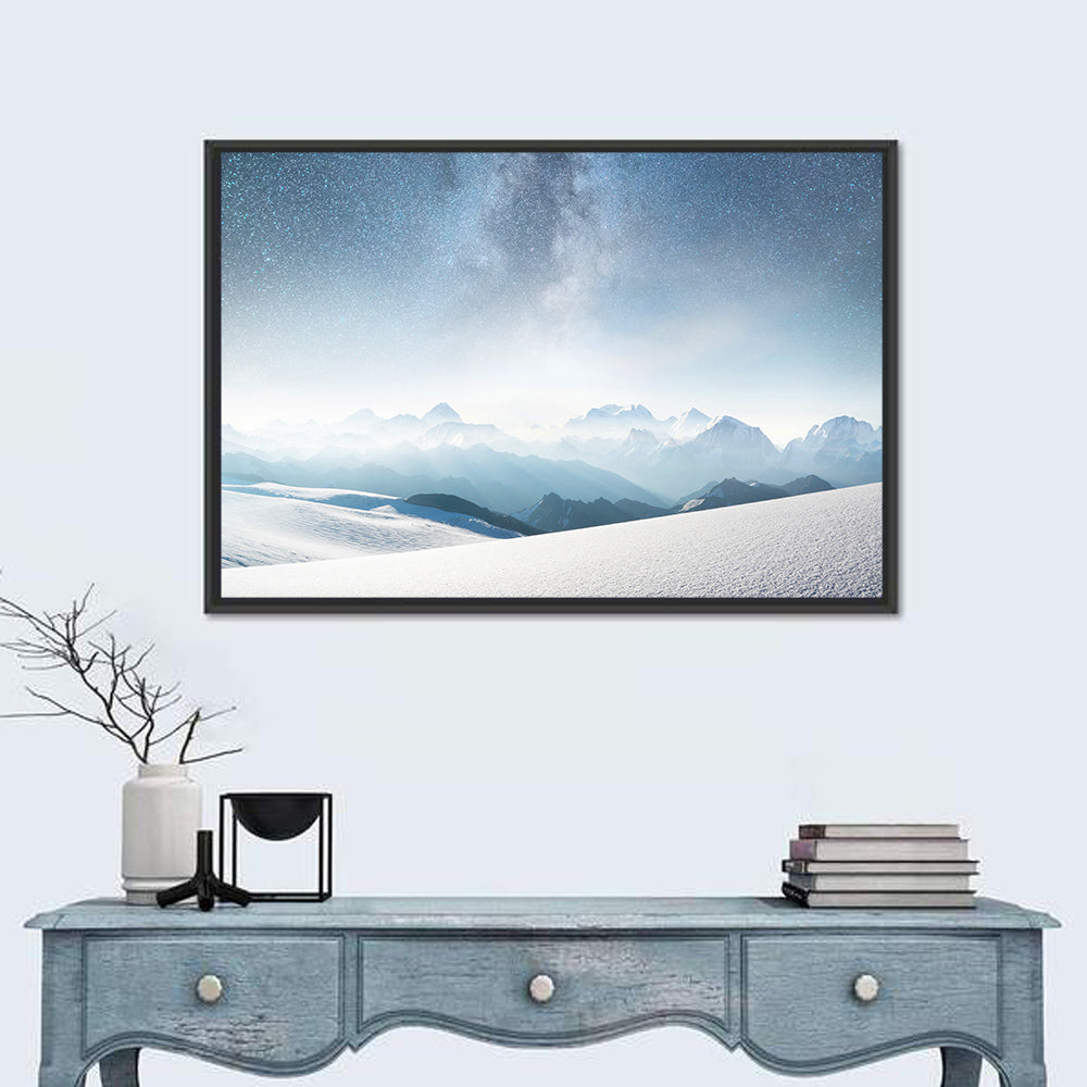 Starry Milky Way Over Snowy Peaks Wall Art