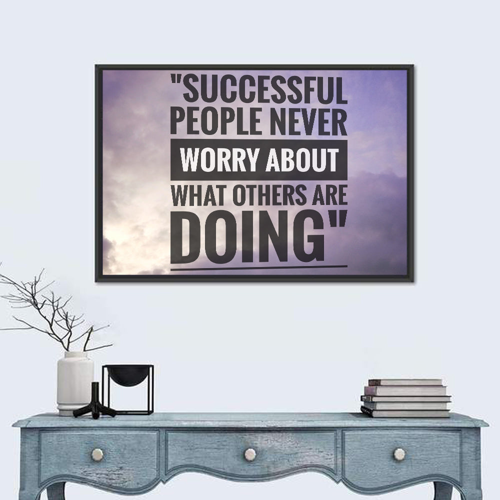 Successful People Never Worry Cloudy Sky Quote Wall Art in a room, landscape
