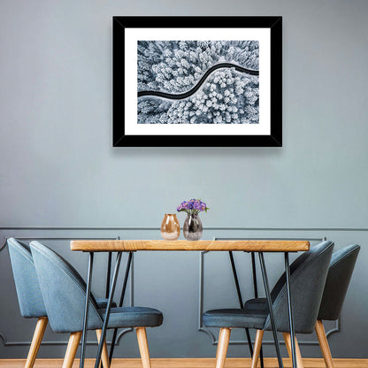 Aerial Winter Forest Road Wall Art