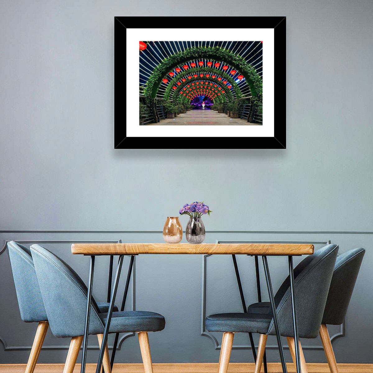 Red Lantern Trellis Tunnel Wall Art