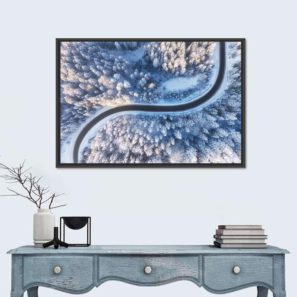 Winding Snow-covered Forest Road Wall Art