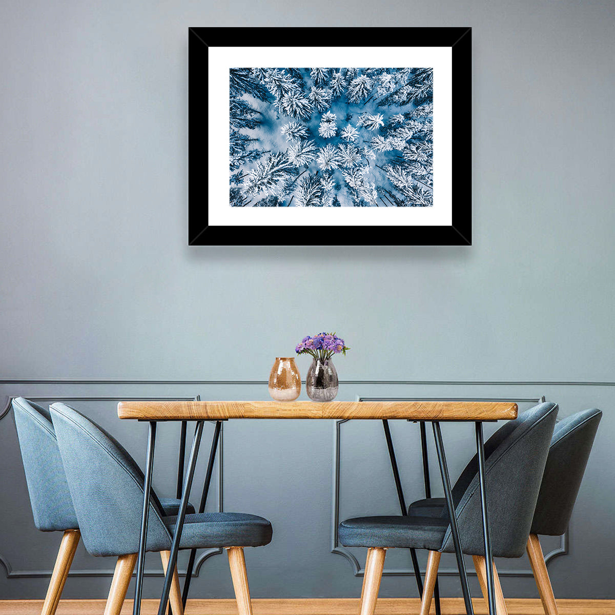 Aerial Snowy Evergreen Canopy Wall Art in a room, landscape