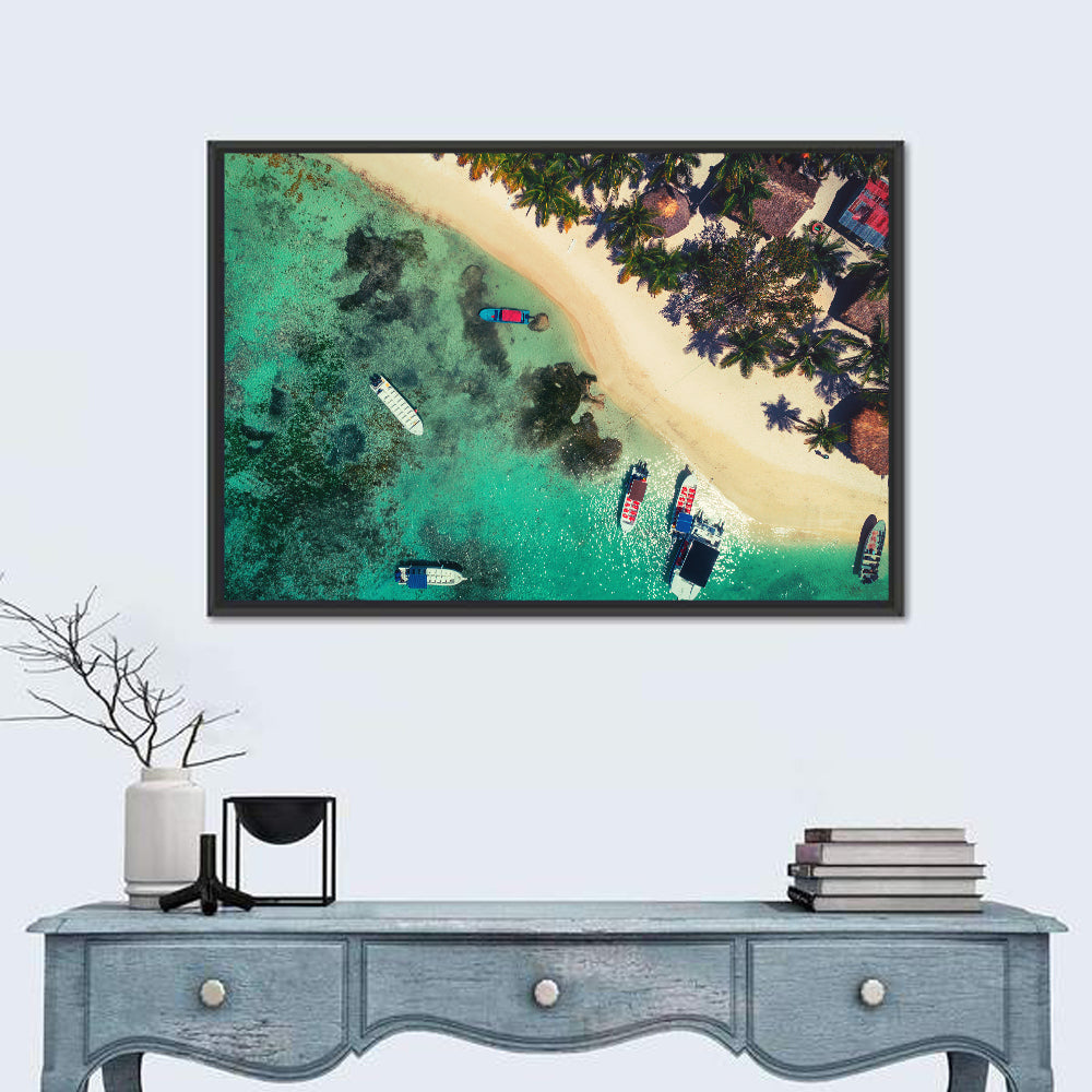 Aerial Tropical Shoreline with Six Boats Wall Art