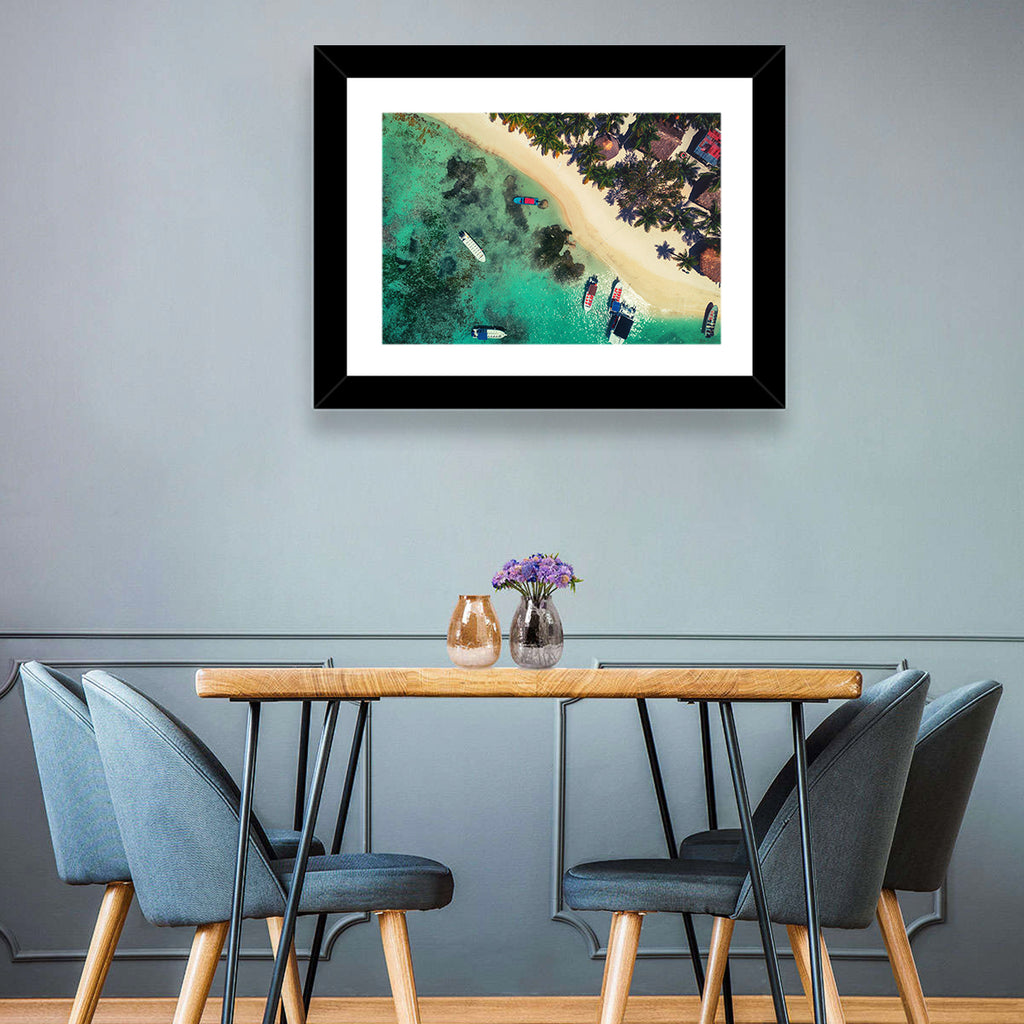 Aerial Tropical Shoreline with Six Boats Wall Art