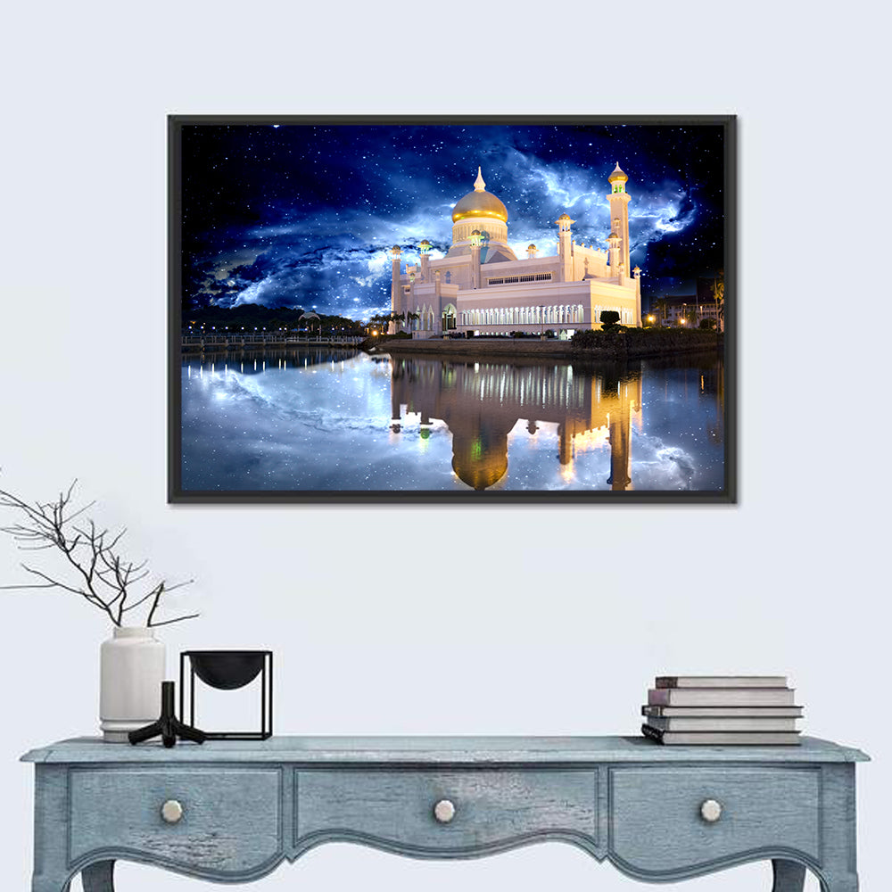 Omar Ali Saifuddien Mosque at Night Wall Art