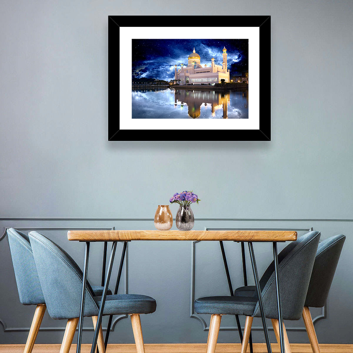 Omar Ali Saifuddien Mosque at Night Wall Art in a room, landscape
