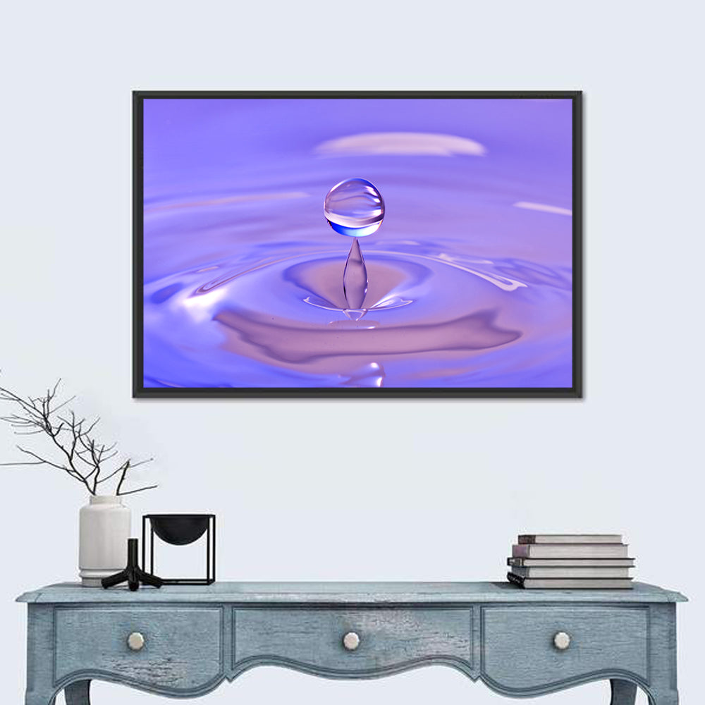 Purple Water Droplet Splash Wall Art in a room, landscape