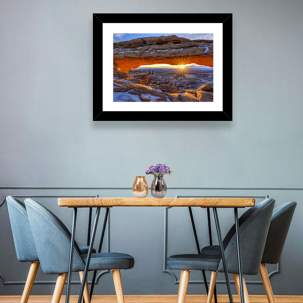 Sunrise at Mesa Arch Wall Art in a room, landscape