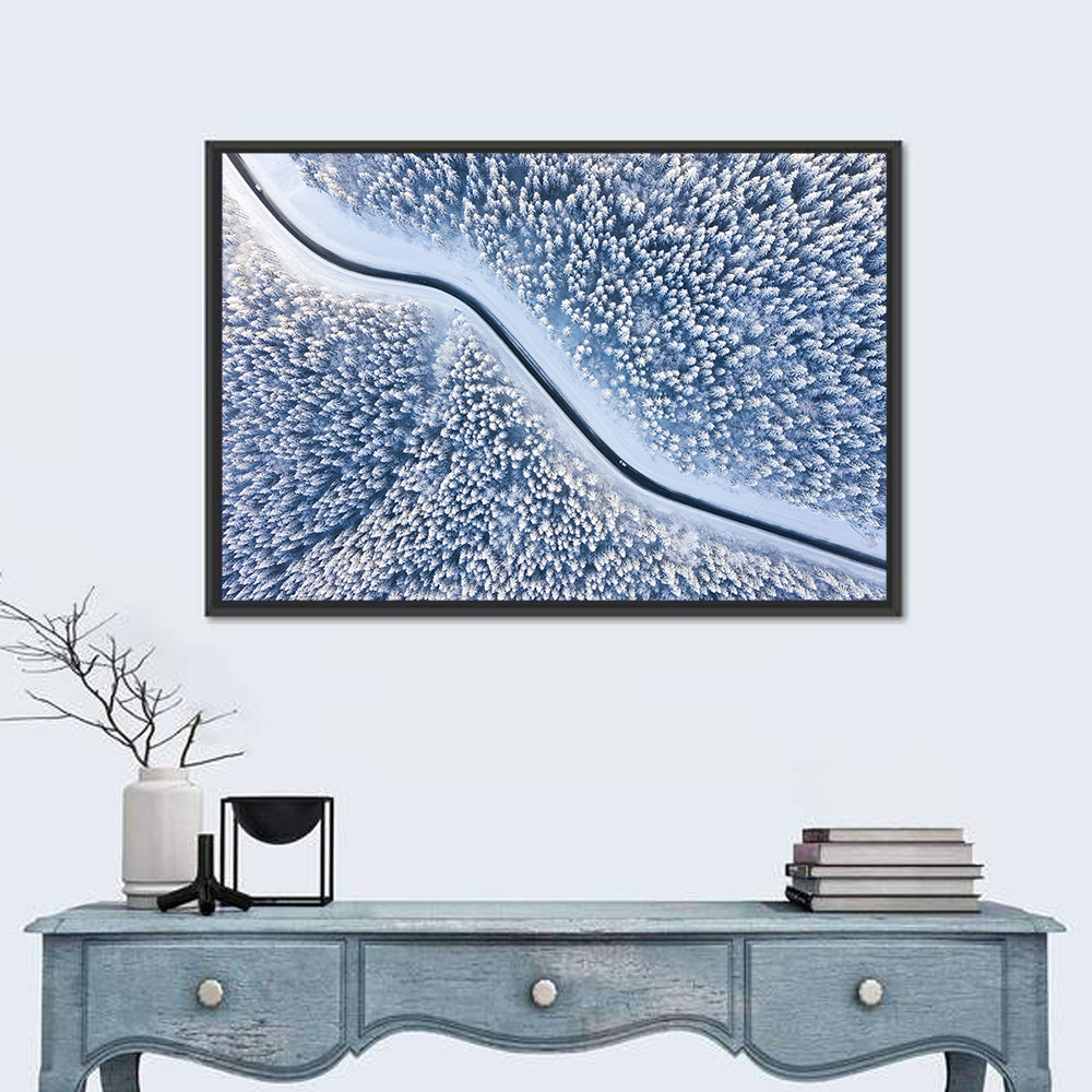 Winding Snowy Forest Road Wall Art
