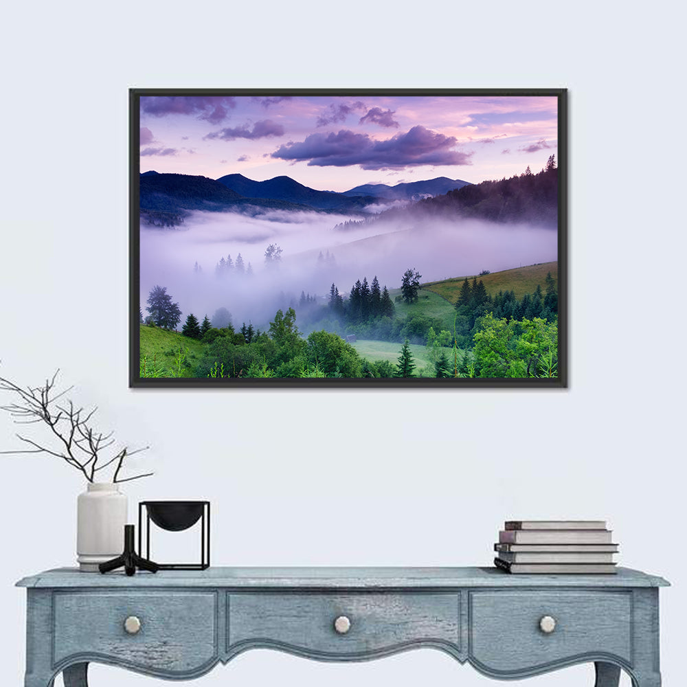 Misty Mountain Valley at Twilight Wall Art