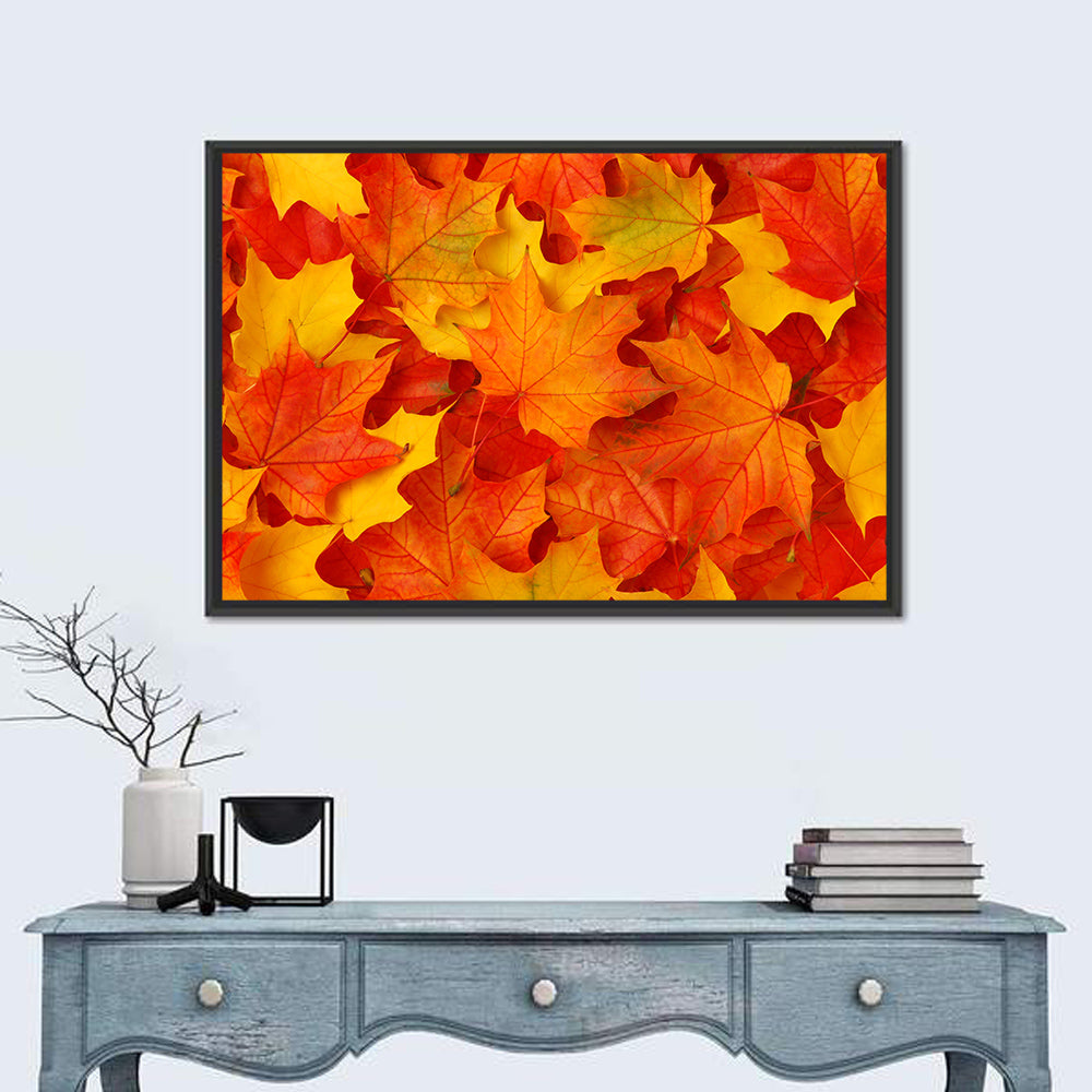 Autumn Maple Leaves Wall Art in a room, landscape