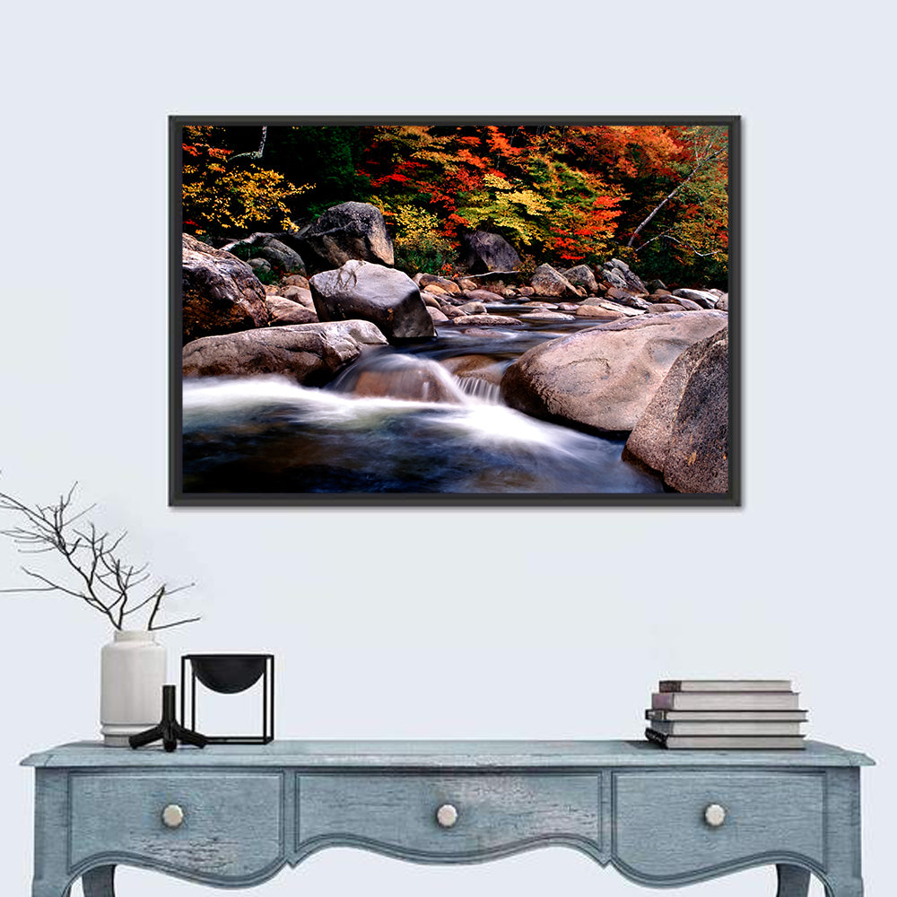New Hampshire Autumn Stream Wall Art in a room, landscape
