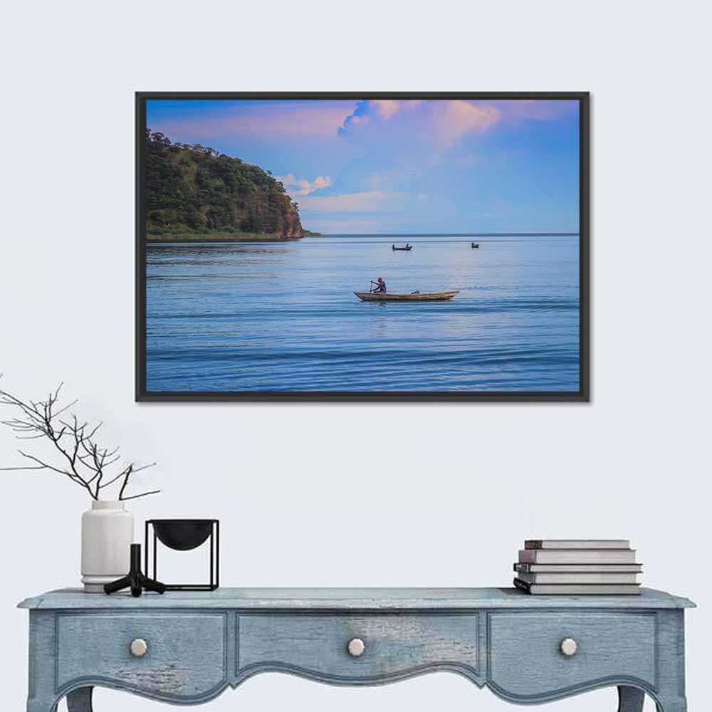 Wooden Boat on Lake Tanganyika Wall Art in a room, landscape