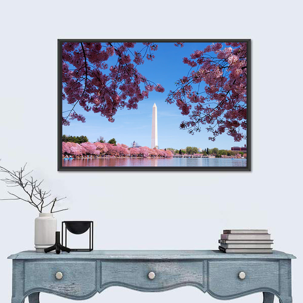 Washington Monument with Cherry Blossoms Wall Art in a room, landscape