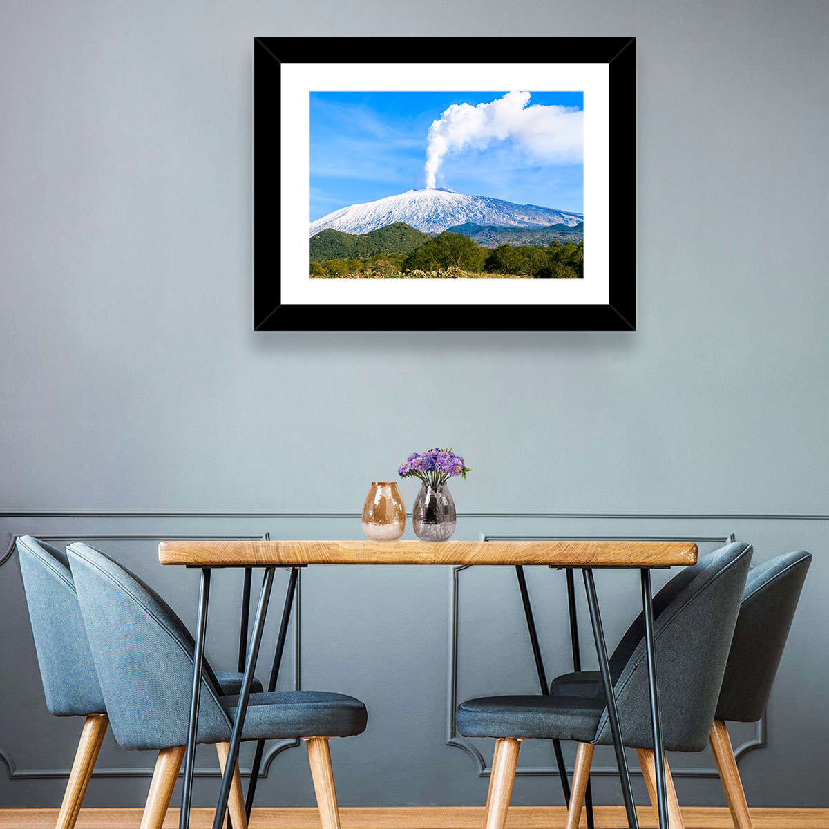 Snow-capped Mount Etna with Volcanic Plume Wall Art