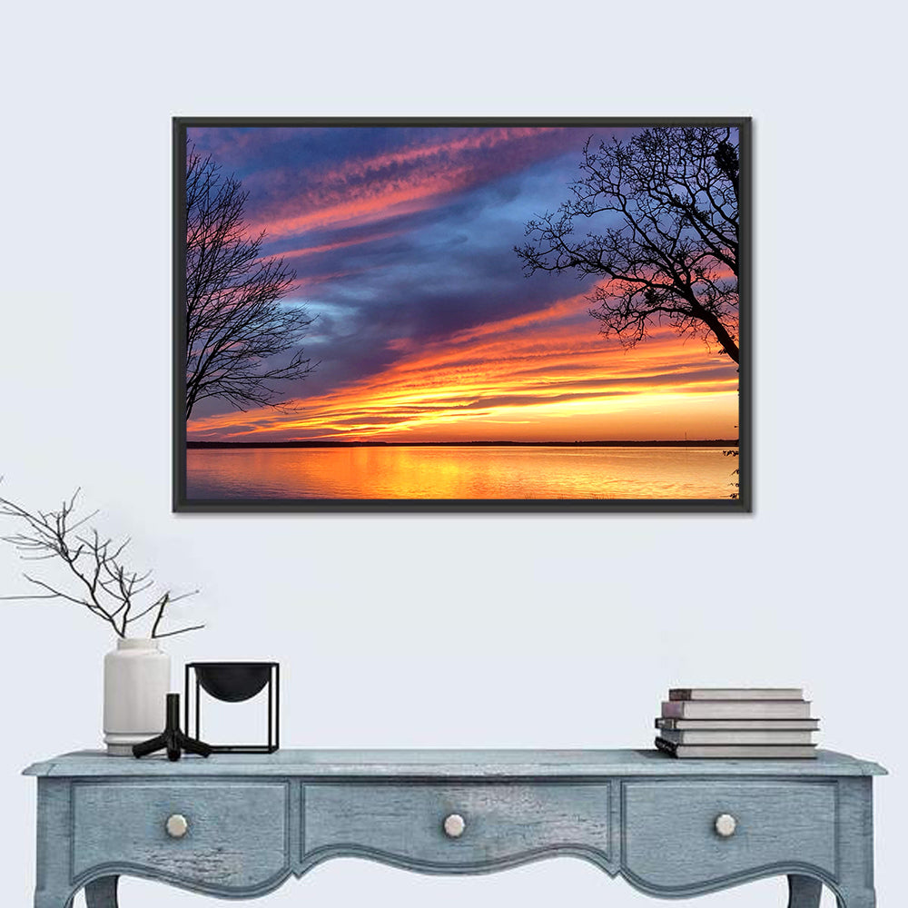 Lake Texoma Sunset Wall Art in a room, landscape