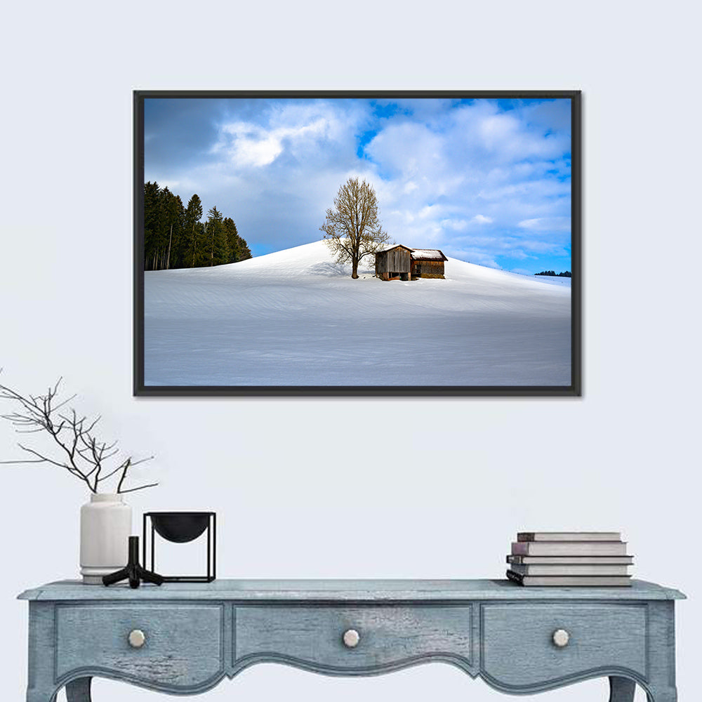 Rustic Barn on a Snowy Hill Wall Art