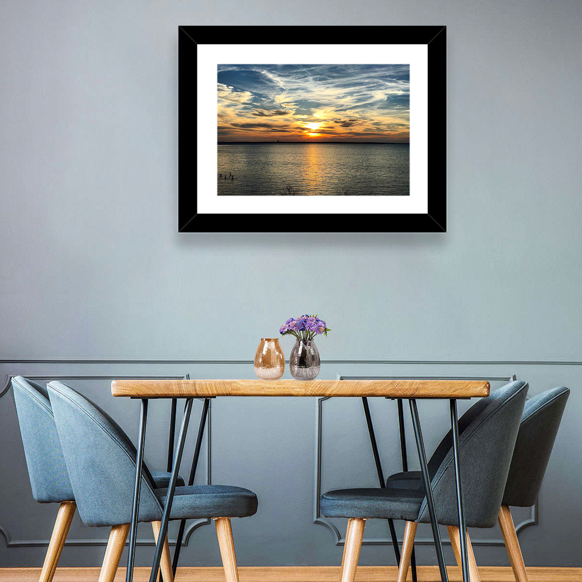 Texoma Lake Sunset Wall Art in a room, landscape