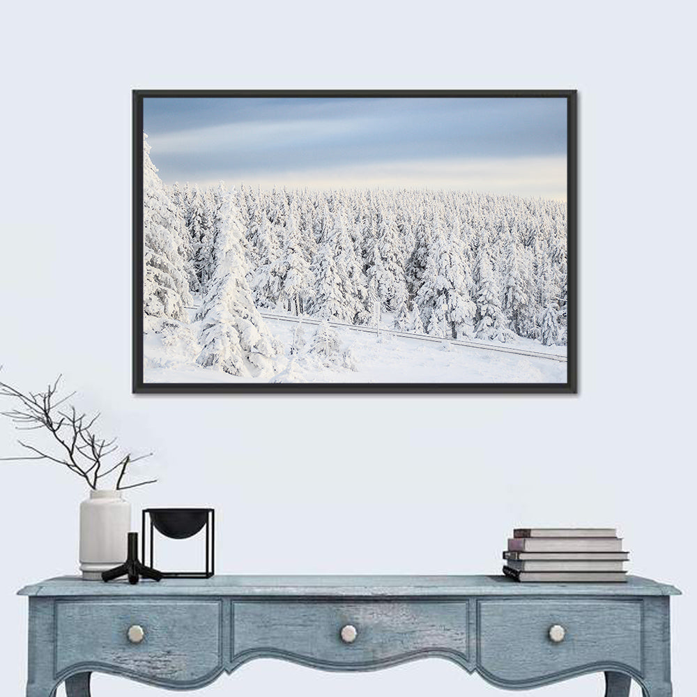 Snowy Forest Railway Tracks Wall Art
