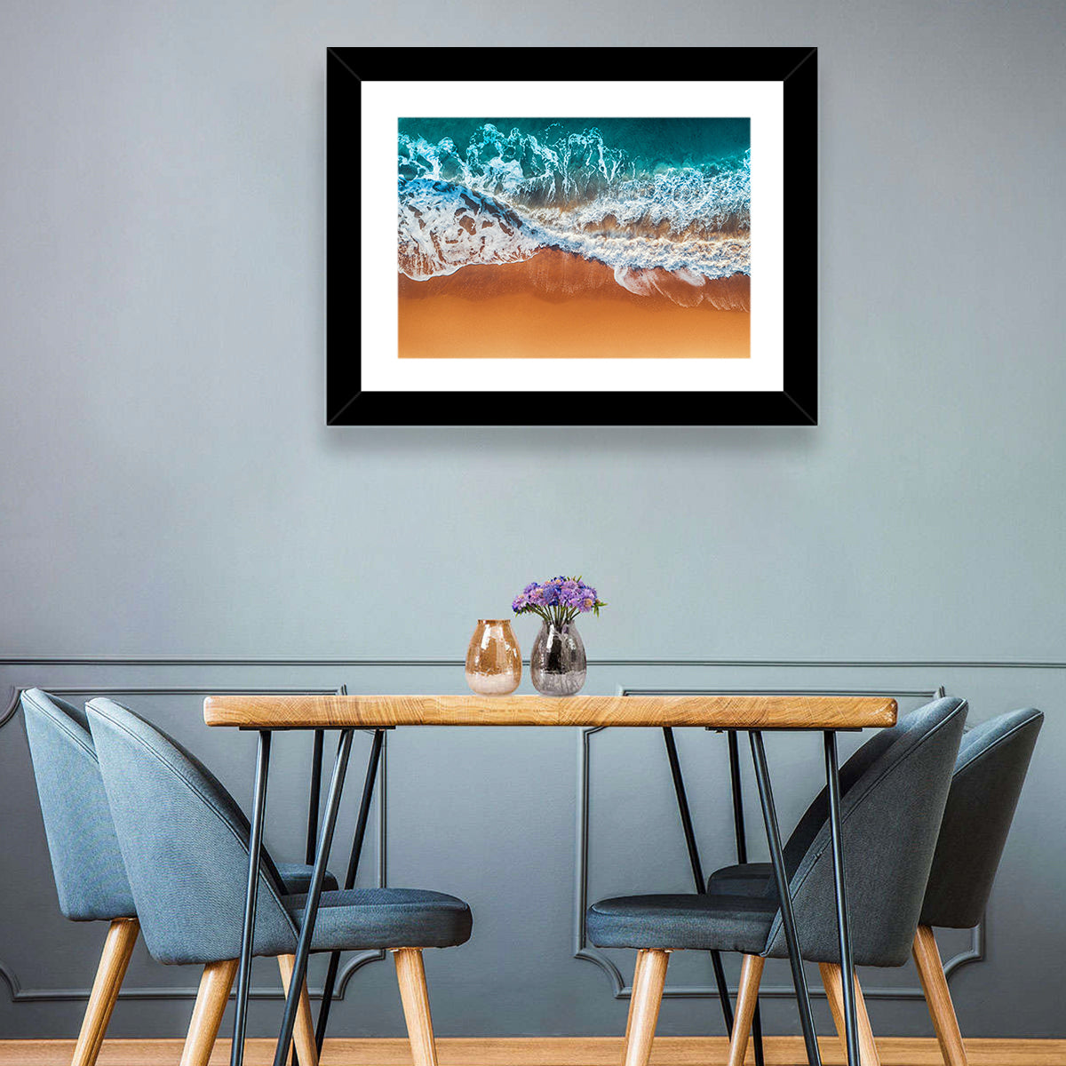 Aerial Beach Waves Wall Art in a room, landscape