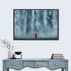 Skogafoss Waterfall with Figure in Pink Wall Art